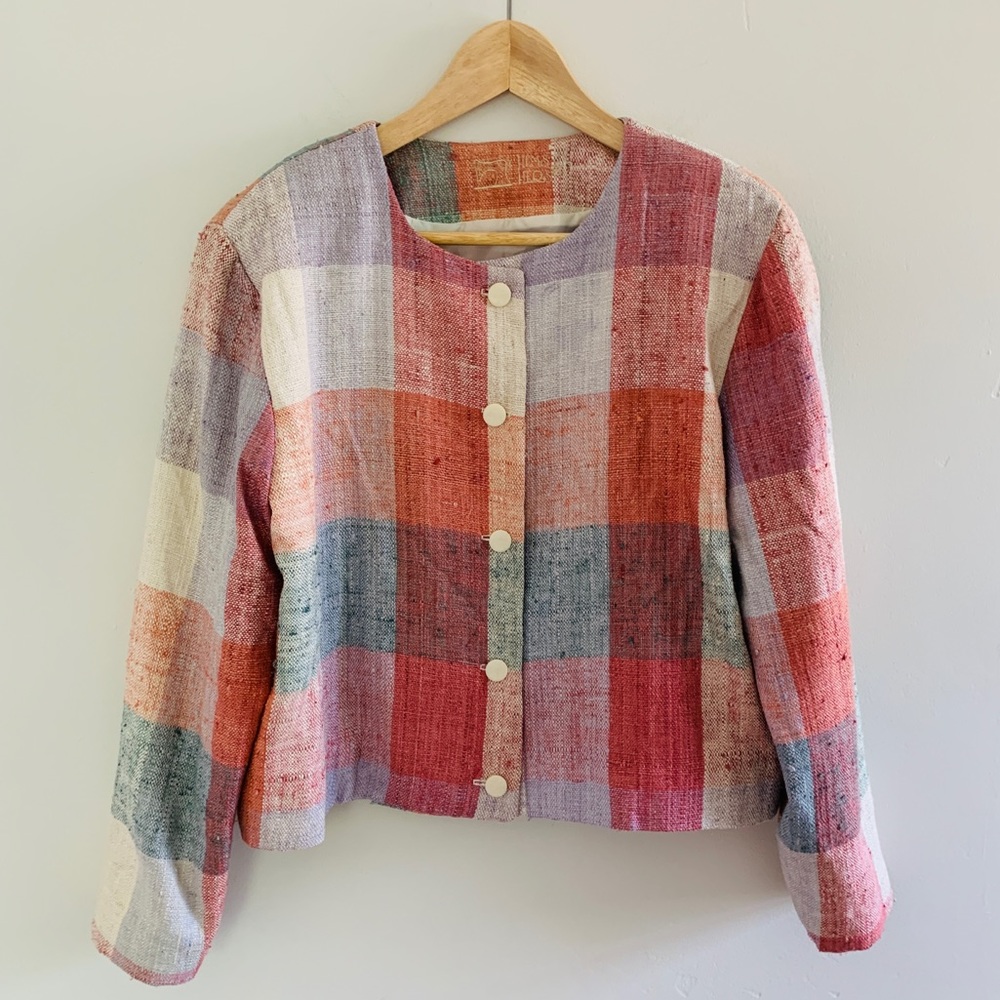Plaid Slub Button Up Jacket